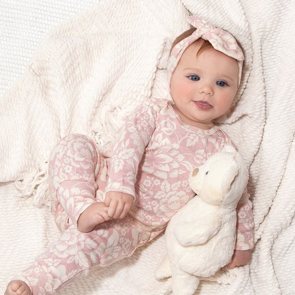 Barboteuse bébé fille, tenue pour le retour à la maison en coton à fleurs roses