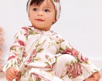 Floral Newborn Romper: Soft Cotton Baby Clothes, Zippered Coming Home Outfit