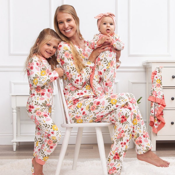 Floral Bamboo Pajamas, Family Matching Pajamas, Mommy and Me, Mother's Day Gift