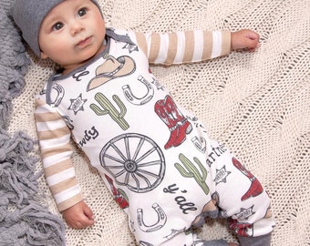 Kowbojski kombinezon dla chłopca w stylu western – bawełniany, noworodkowy strój na powrót do domu – prezent na baby shower Texas Strong – miękki i wygodny – idealny dla Twojego małego kowboja