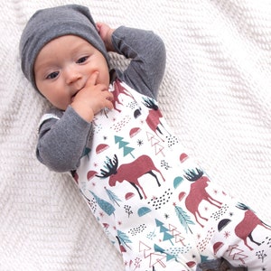 Baby Boy Romper - Ultra Soft Bamboo Cotton Blend Romper Playsuit - Moose Christmas Print - Family Matching - Daddy & Me