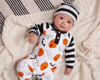 Hose APAELEA 3pcs Neugeborenes Baby Kürbis Outfits My 1st Halloween Langarm Strampler Hut Hose APAELEA 3pcs Neugeborenes Baby Kürbis Outfits My 1st Halloween Langarm Strampler Hut