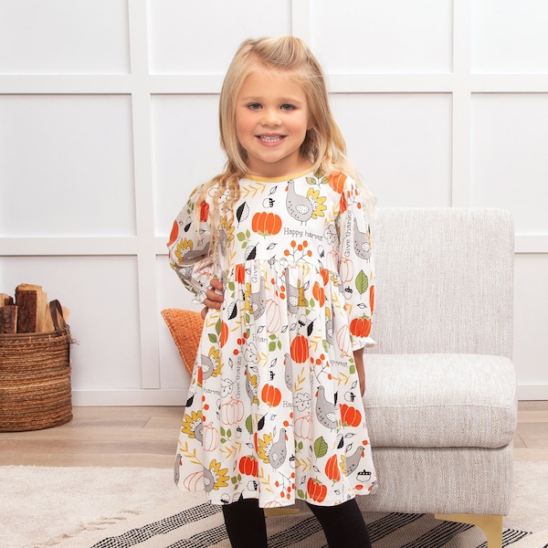 Girl's Thanksgiving Bamboo Dress - Thanksgiving Holiday Outfit - First Thanksgiving - Pumpkin Patch