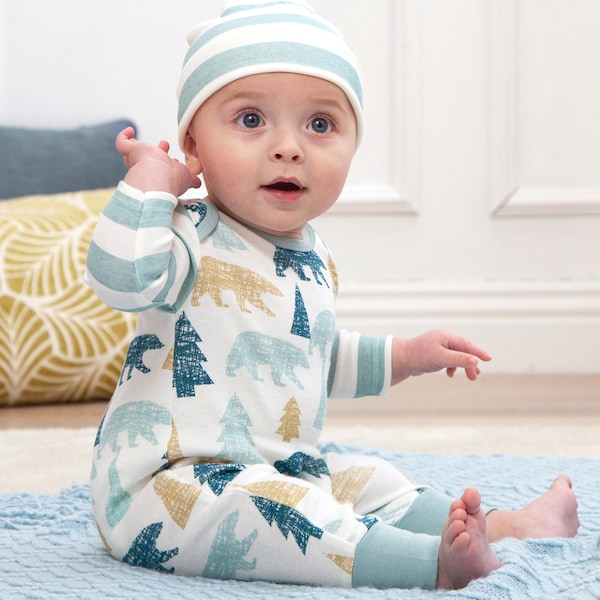 Newborn Boy Romper: Woodland Bear Print, Cotton Coming Home Outfit