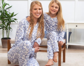 BLUE FLORAL Bamboo Pajamas, Family Matching Pajamas, Mommy and Me, Mother's Day Gift