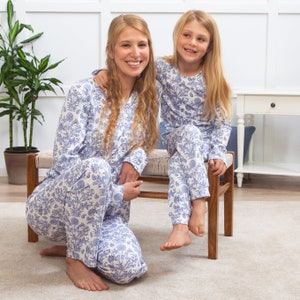 BLUE FLORAL Bamboo Pajamas, Family Matching Pajamas, Mommy and Me, Mother's Day Gift