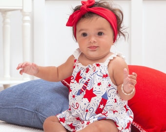 Baby Girl Bamboo 4th of July Outfit, Baby Swing Tops Bottoms, Patriotic Baby, First 4th of July, Girl Star Spangled, TesaBabe