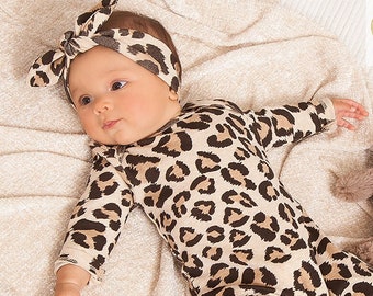 Baby Girl Leopard Romper, Cotton Newborn Girl Coming Home Outfit, Cute Cat Costume, Halloween Outfit for Baby Girl