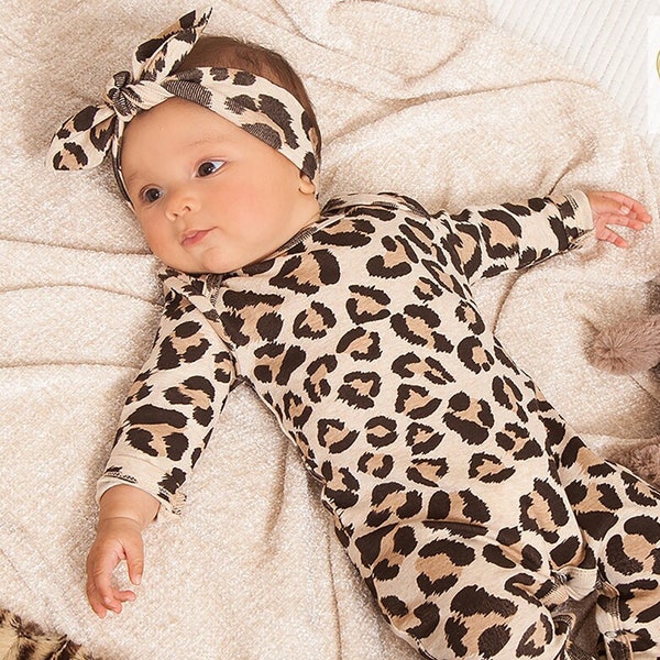 Baby Girl Leopard Romper, Cotton Newborn Girl Coming Home Outfit, Cute Cat Costume, Halloween Outfit for Baby Girl