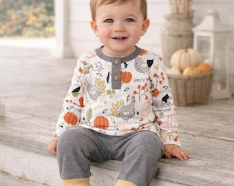 Baby Boy Thanksgiving Turkey Outfit - Bamboo Cotton Long Sleeve Tee and Pants Set
