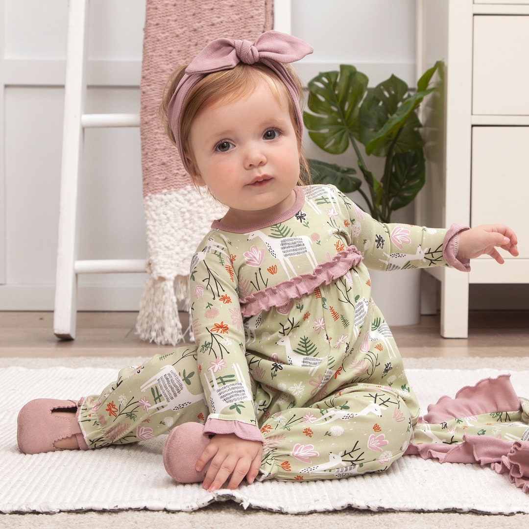 Baby Girl One Piece Bubble Romper Bamboo Cotton Magic Forest Baby Girl