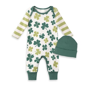 Shamrocks & Clovers Baby Romper 100% Cotton Newborn Girl Boy Irish Celtic St. Patrick's Day Tesa Babe Romper & Hat