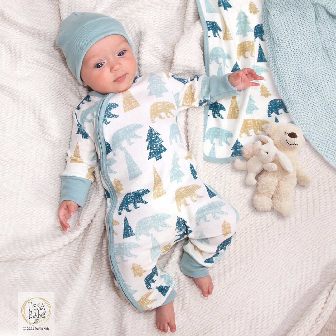 Baby Boy Zipper Romper With Bear Mountain Print, Newborn Boy Outfit