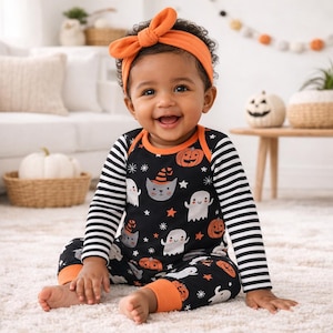 Pumpkin Party Halloween Baby Romper | Cotton Rib Baby Outfit | Fall Baby Clothes | Halloween Baby Romper