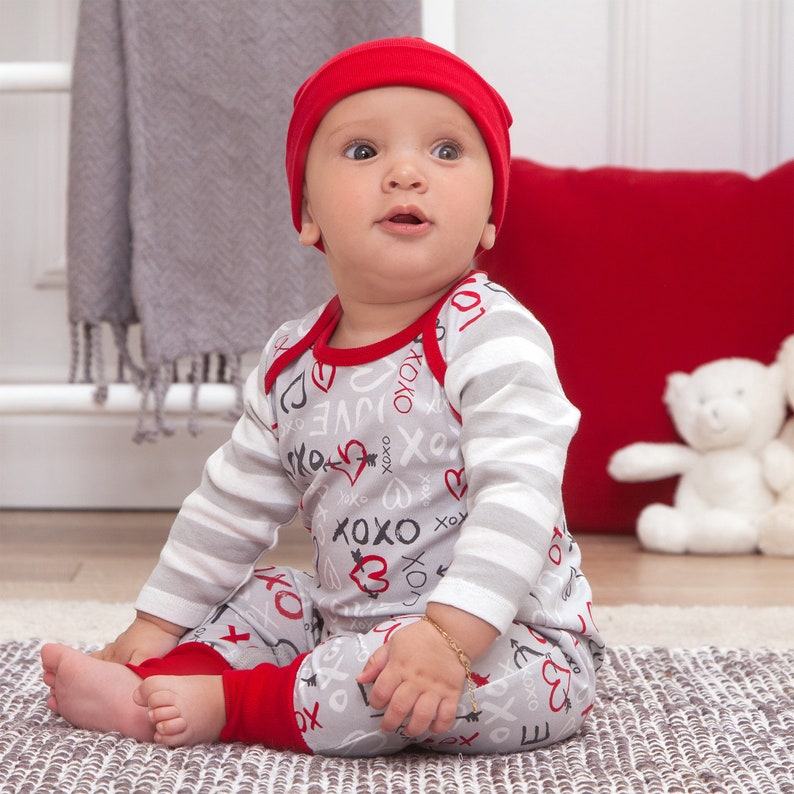 Baby Boy Romper Valentine XO Love Bamboo Cotton Ultra Soft