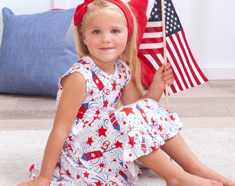 Baby, Toddler & Youth Girl 4th of July Dress - Smocked Ultra Soft Bamboo Cotton Blend - Americana - TesaBabe - 3-6M to 6Y