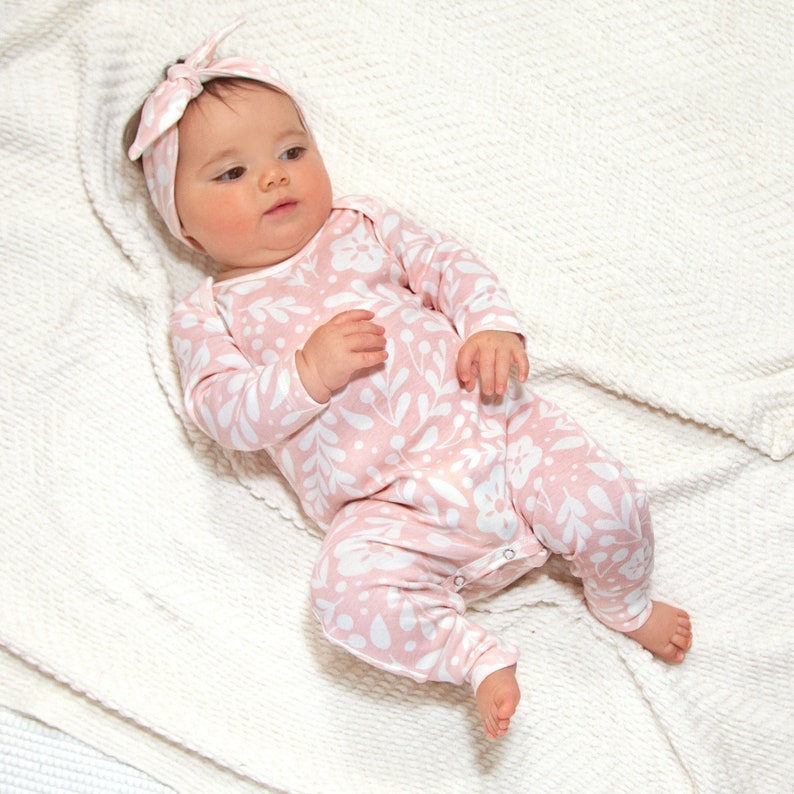 Baby Girl Pink Floral Romper, Newborn Girl Outfit 