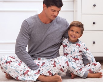 MOOSE TRACKS Bambus-Pyjama, passender Familien-Pyjama, Papa und ich, Vatertagsgeschenk, Herren-Nachtwäsche, Camper-Geschenk