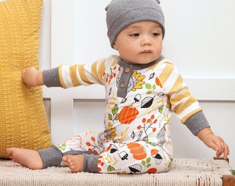 Baby Thanksgiving Henley Romper - Bamboo Blend Fabric with Cotton Trim - Thanksgiving Turkey - Baby Boy or Girl