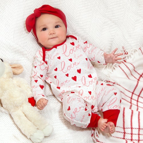 Baby Girl Valentines Outfit Red Hearts Romper Newborn Girl Etsy