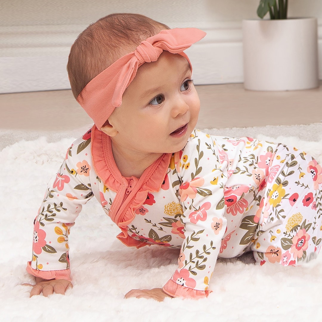 Baby Girl Zipper Romper Bamboo Cotton Floral Playsuit - Etsy