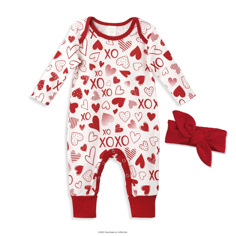 Baby Girl Valentines Outfit, Red Hearts Romper, Newborn Girl Coming Home Outfit, Babygirl Clothes image 4