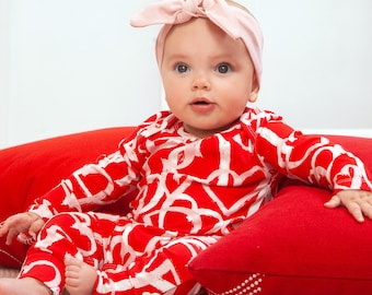 Baby Girl Romper - Valentine Hearts - Bamboo Cotton Ultra Soft -  Tesa Babe
