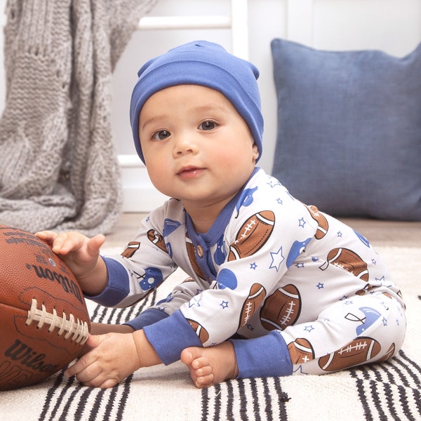 Baby Boy Football Romper - Game Day Sports Outfit - Bamboo Cotton Ultra Soft -  Tesa Babe