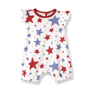 Baby Girl Bubble Romper, 4th of July, Stars & Stripes, Babygirl Clothes, Tesa Babe image 4