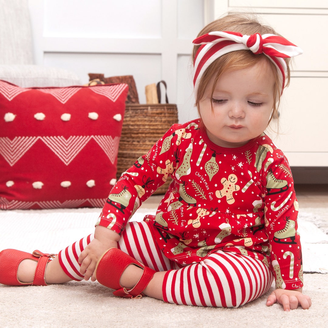 Baby Girl Christmas Outfit 2 Piece Set Bamboo Cotton Blend Etsy