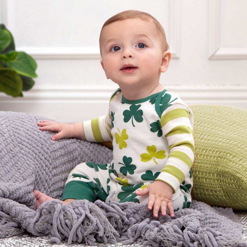 Shamrocks & Clovers Baby Romper 100% Cotton Newborn Girl Boy Irish Celtic St. Patrick's Day Tesa Babe image 1