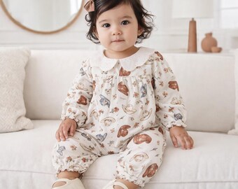 Larkspur Prairie Linen Western Romper With Eyelet Collar