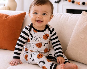 Newborn Baby's First Halloween Outfit: Pumpkin Boo Cotton Romper with Optional Headband
