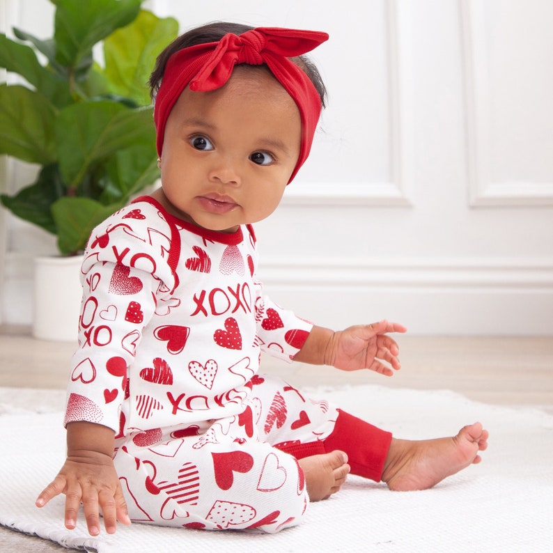 Baby Girl Valentines Outfit, Red Hearts Romper, Newborn Girl Coming Home Outfit, Babygirl Clothes image 2
