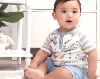 Toddler Boy Easter Outfit: 100% Cotton Henley Tee & Shorts - 3T and 4T Only