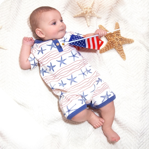 Baby Boy 4th of July Outfit Stars and Stripes and Seashells