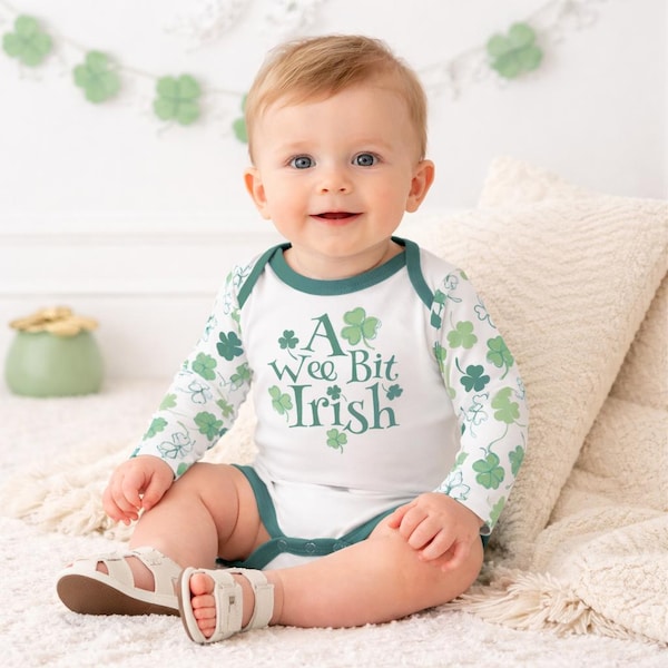 A Wee Bit Irish Cotton Baby Bodysuit | St Patrick’s Day Baby Outfit, Irish Baby Gift, Infant Long Sleeve Bodysuit
