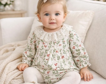Holiday Berry Baby Christmas Bodysuit With Lace Collar