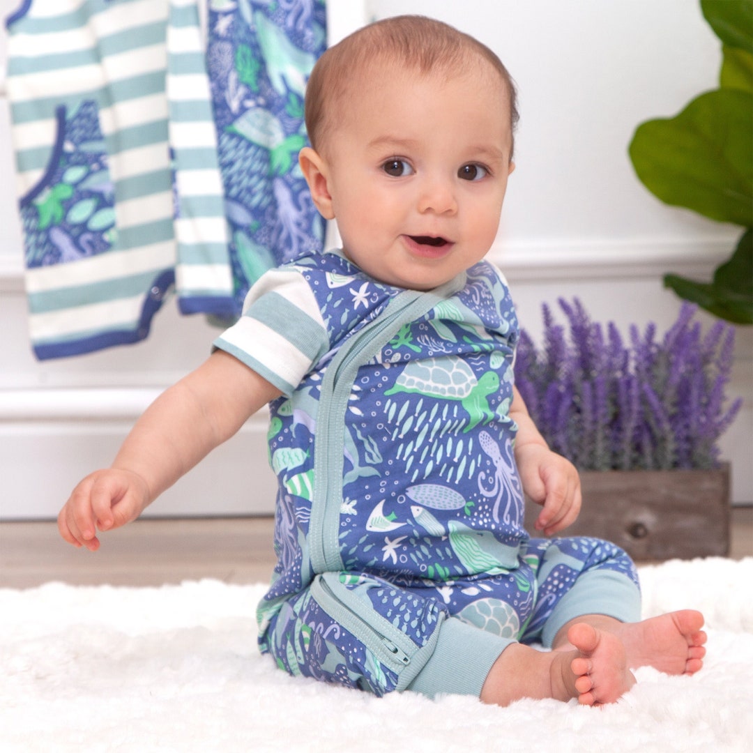 Baby Boy Zippered Romper Whales & Ocean Inspired Bamboo Cotton Ultra