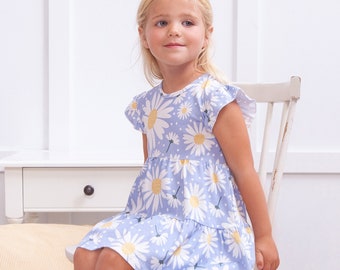 Kleid mit Blumen- und Gänseblümchenmuster für Babys und Kleinkinder – Bambus-Baumwolle – Babykleidung für Mädchen – 6–9 Monate bis 6 Jahre – TesaBabe