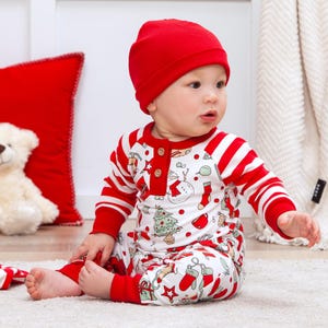 Christmas Baby Boy Henley Romper – 1st Christmas Outfit – Bamboo Cotton – Festive Baby Clothes – Newborn Christmas Gift  – Holiday Favorite