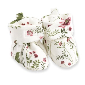 Floral Baby Booties - Bamboo Cotton Crib Shoes | Soft Newborn Footwear for Girl | Perfect Christmas or Baby Shower Gift by Tesa Babe