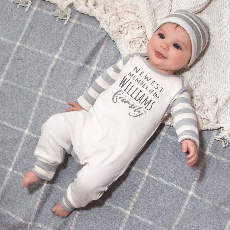 Personalized Newborn Coming Home Outfit Off White and Grey Etsy