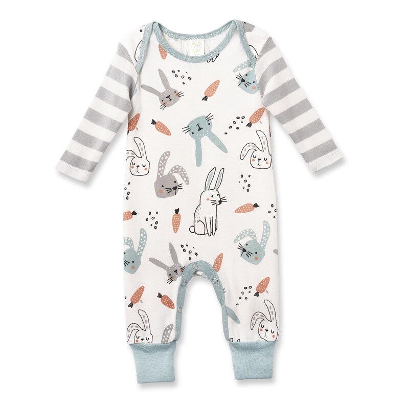 Baby Boy Easter Outfit, Bunny Baby Romper in Blue & Grey