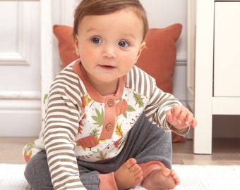 Baby Boy Thanksgiving Outfit - Henley T-Shirt & Pants - Bamboo Cotton Ultra Soft - Fall Harvest - Pumpkins - Tesa Babe