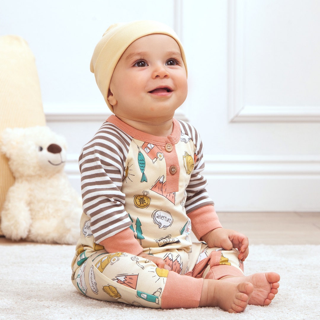 Baby Boy Henley Romper Big Adventure Bamboo Cotton Ultra Soft Tesa Babe Etsy