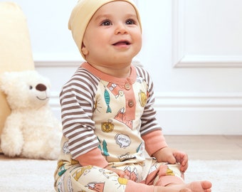 Baby Boy Henley Romper - Big Adventure - Bamboo Cotton Ultra Soft -  Tesa Babe