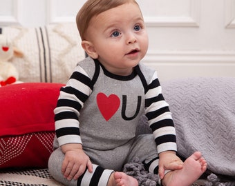 Baby Boy Valentines Romper, Red Heart Love You Romper, Newborn Boy Coming Home Outfit, Baby Boy Clothes