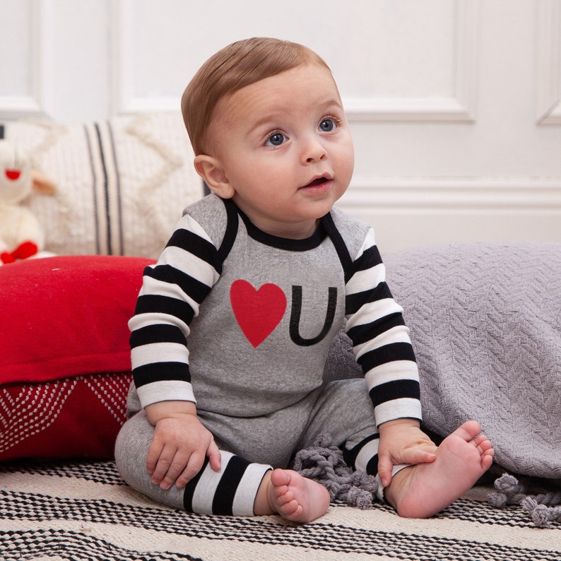 Baby Boy Valentines Romper, Red Heart Love You Romper, Newborn Boy Coming Home Outfit, Baby Boy Clothes image 1