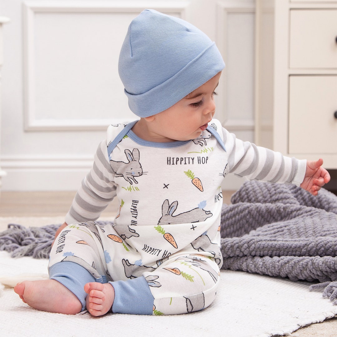 Newborn Boy Easter Romper Cotton One Piece With Bunnies Baby Boy